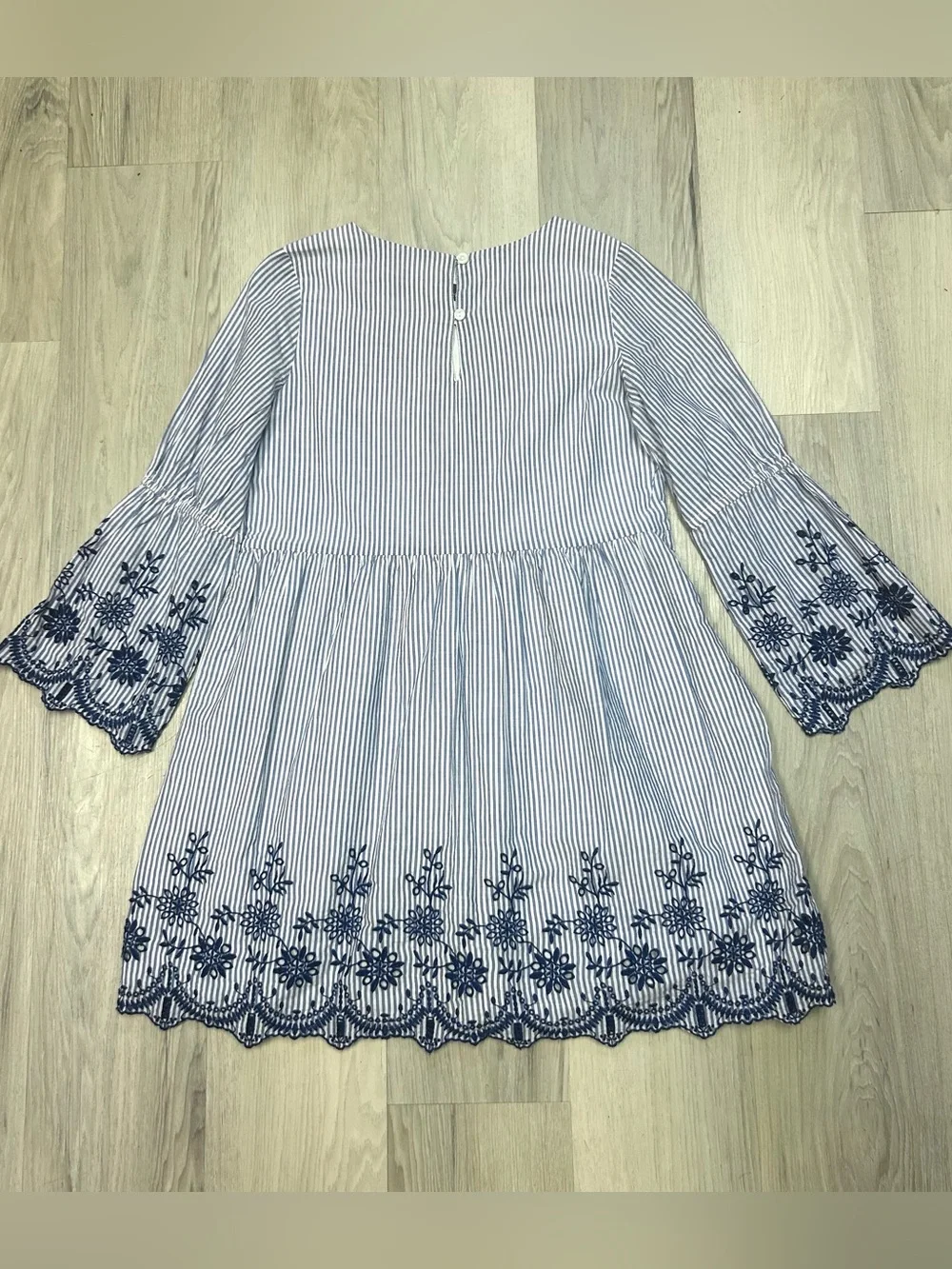 NEW Gap Kids Embroidered Dress Bell Sleeve Boho Cottagecore Size L (10) Stripes